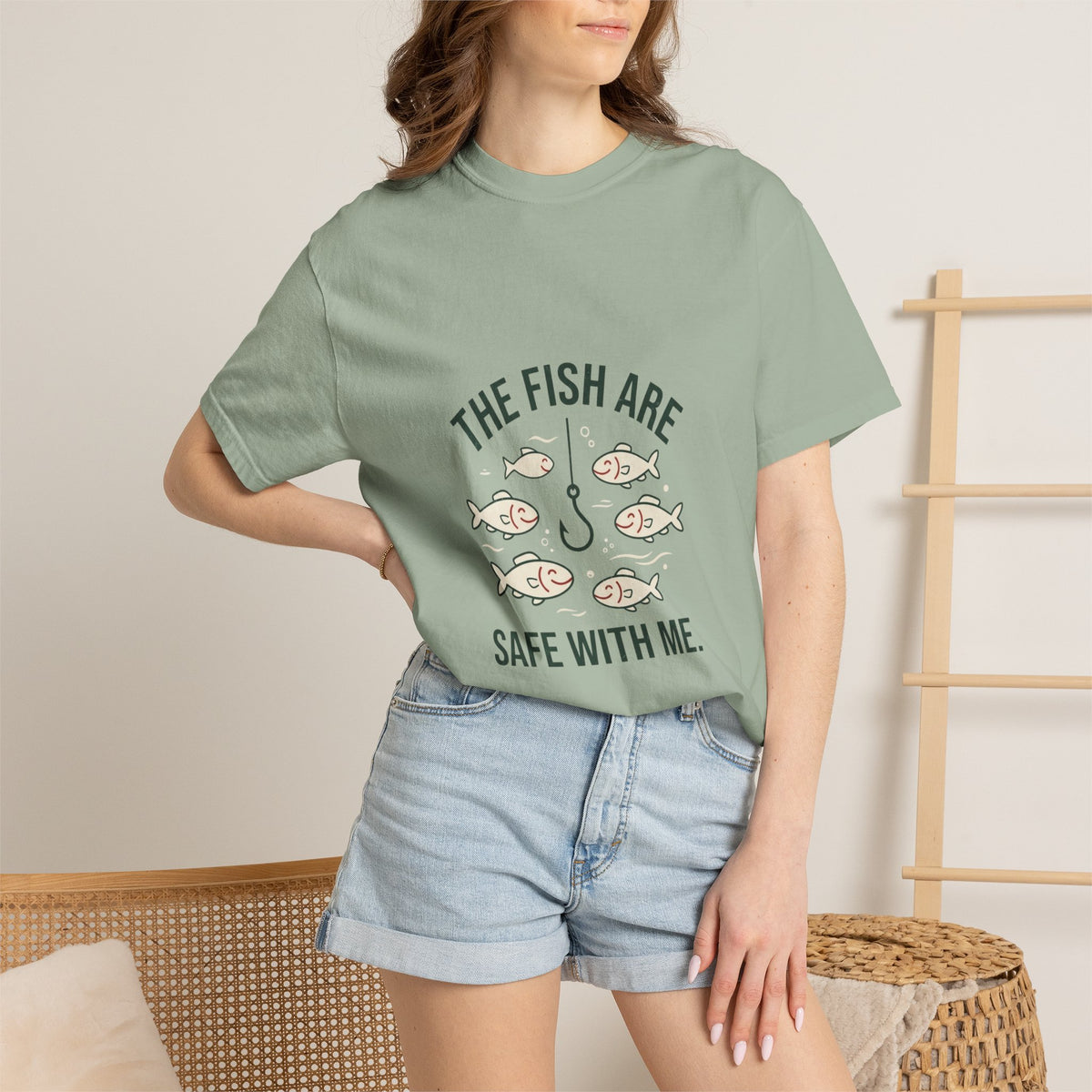 The Fish Are Safe With Me Funny Fishing T-Shirt