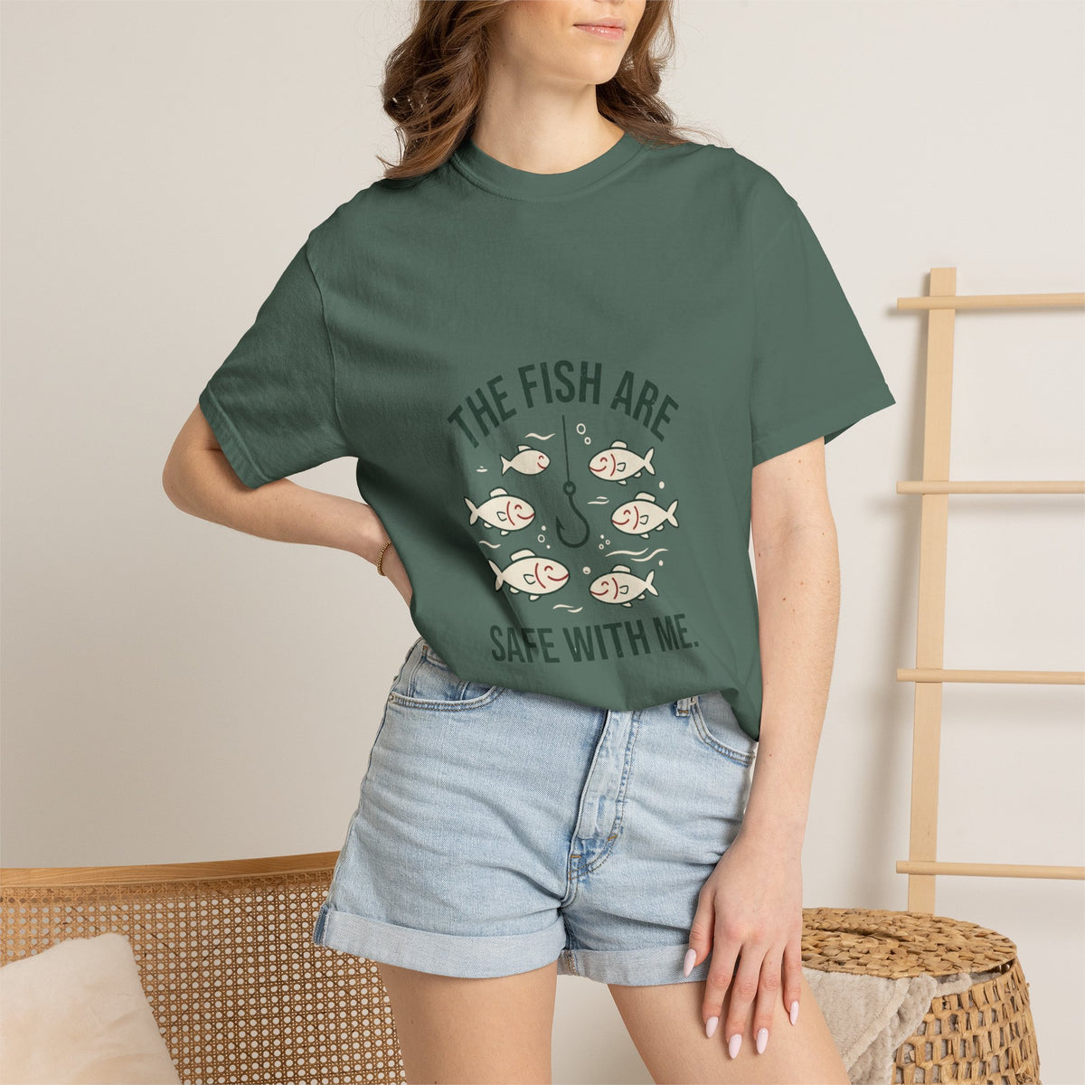 The Fish Are Safe With Me Funny Fishing T-Shirt