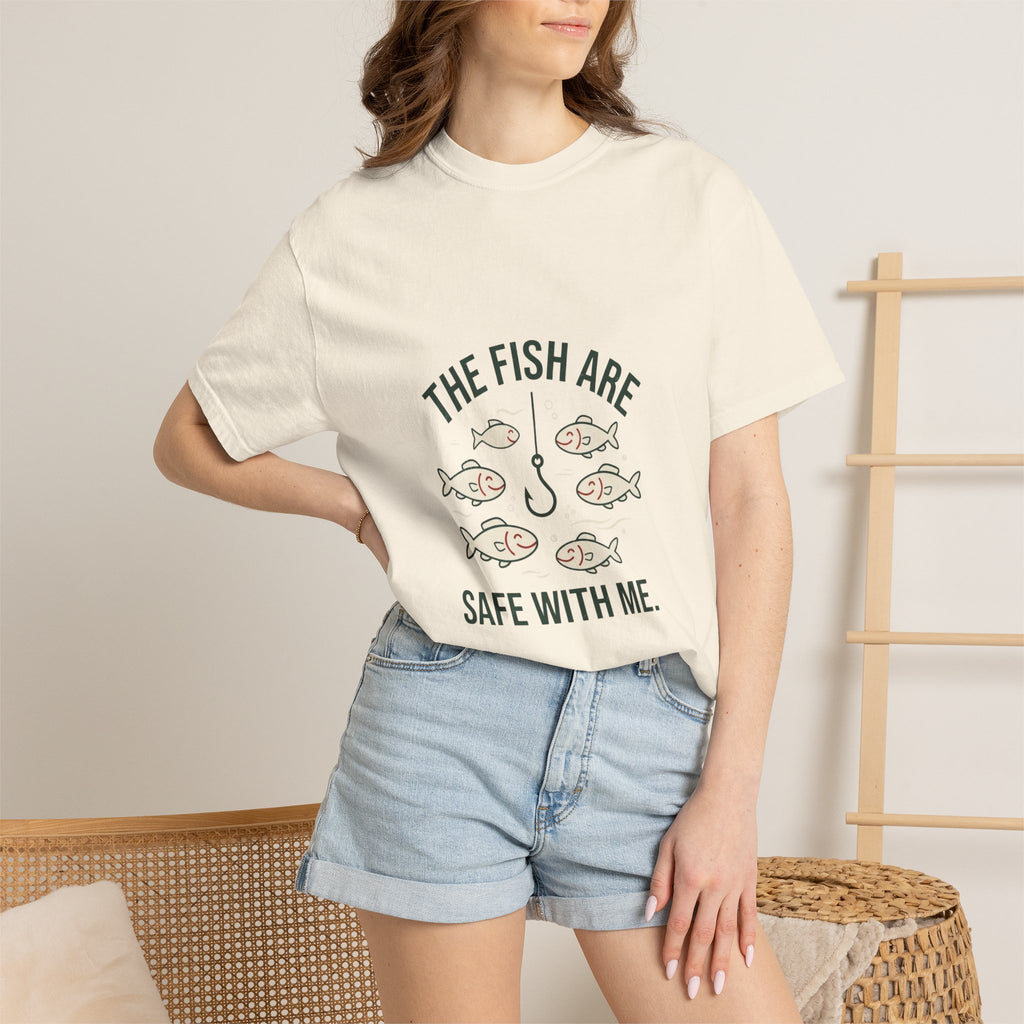 The Fish Are Safe With Me Funny Fishing T-Shirt