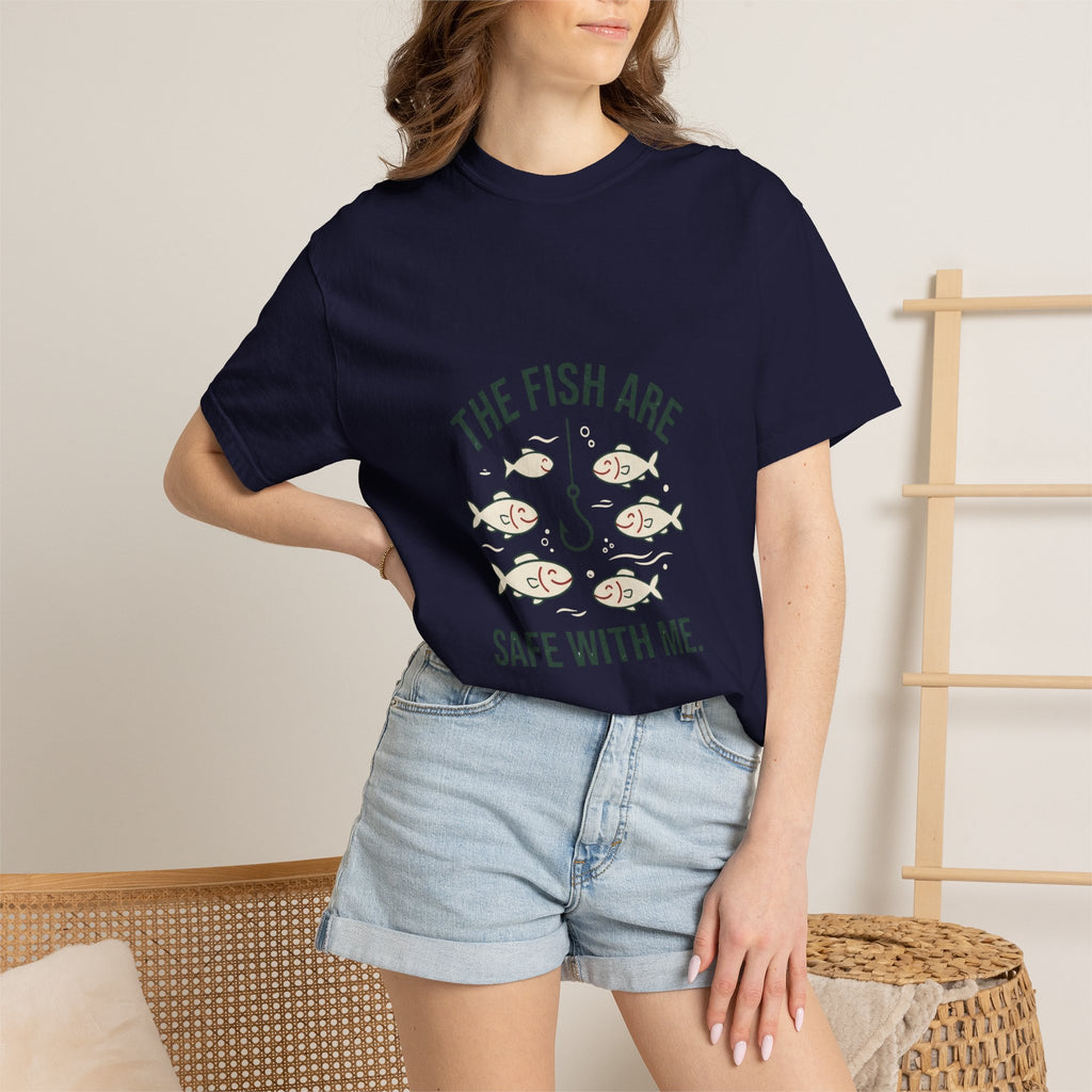 The Fish Are Safe With Me Funny Fishing T-Shirt