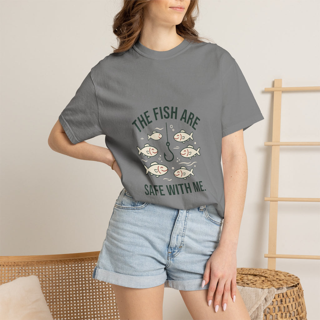 The Fish Are Safe With Me Funny Fishing T-Shirt