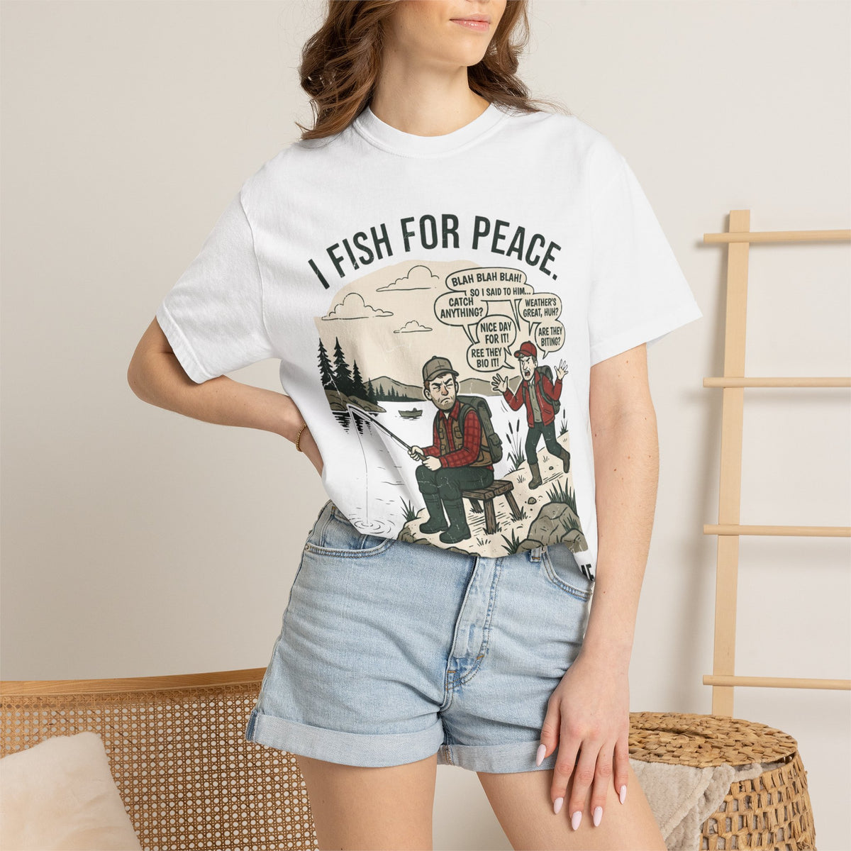 I Fish for Peace. People Keep Finding Me. Funny Fishing T-Shirt