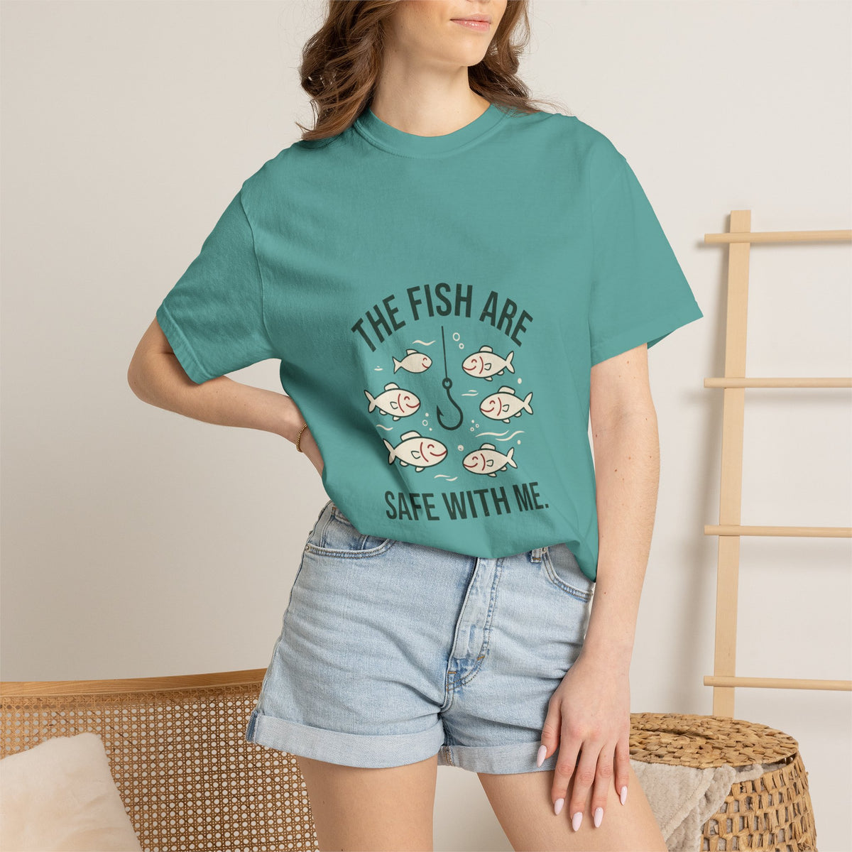 The Fish Are Safe With Me Funny Fishing T-Shirt