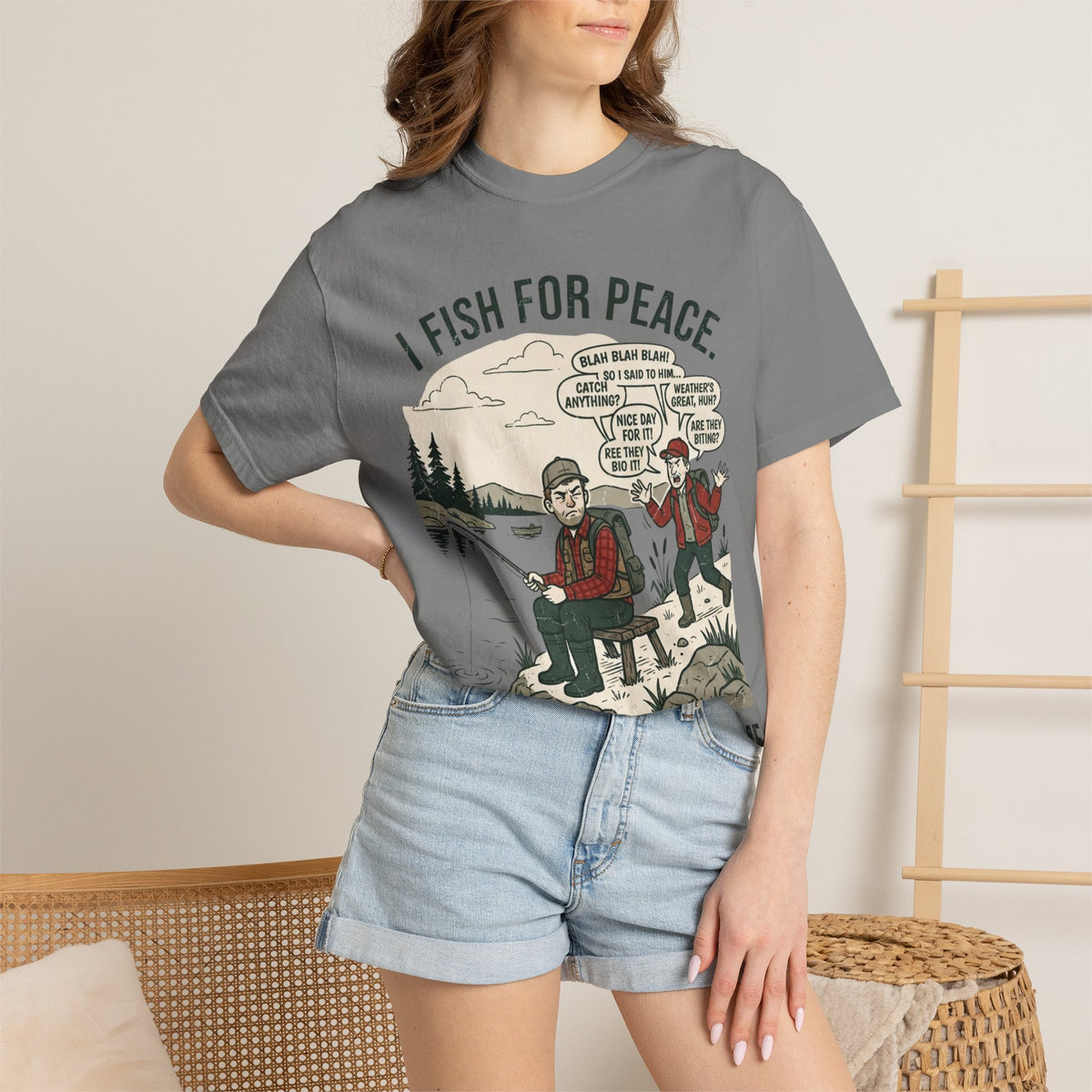I Fish for Peace. People Keep Finding Me. Funny Fishing T-Shirt