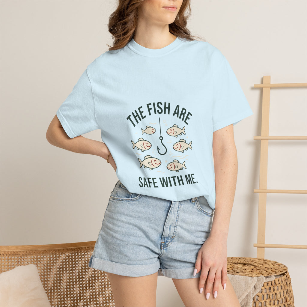 The Fish Are Safe With Me Funny Fishing T-Shirt