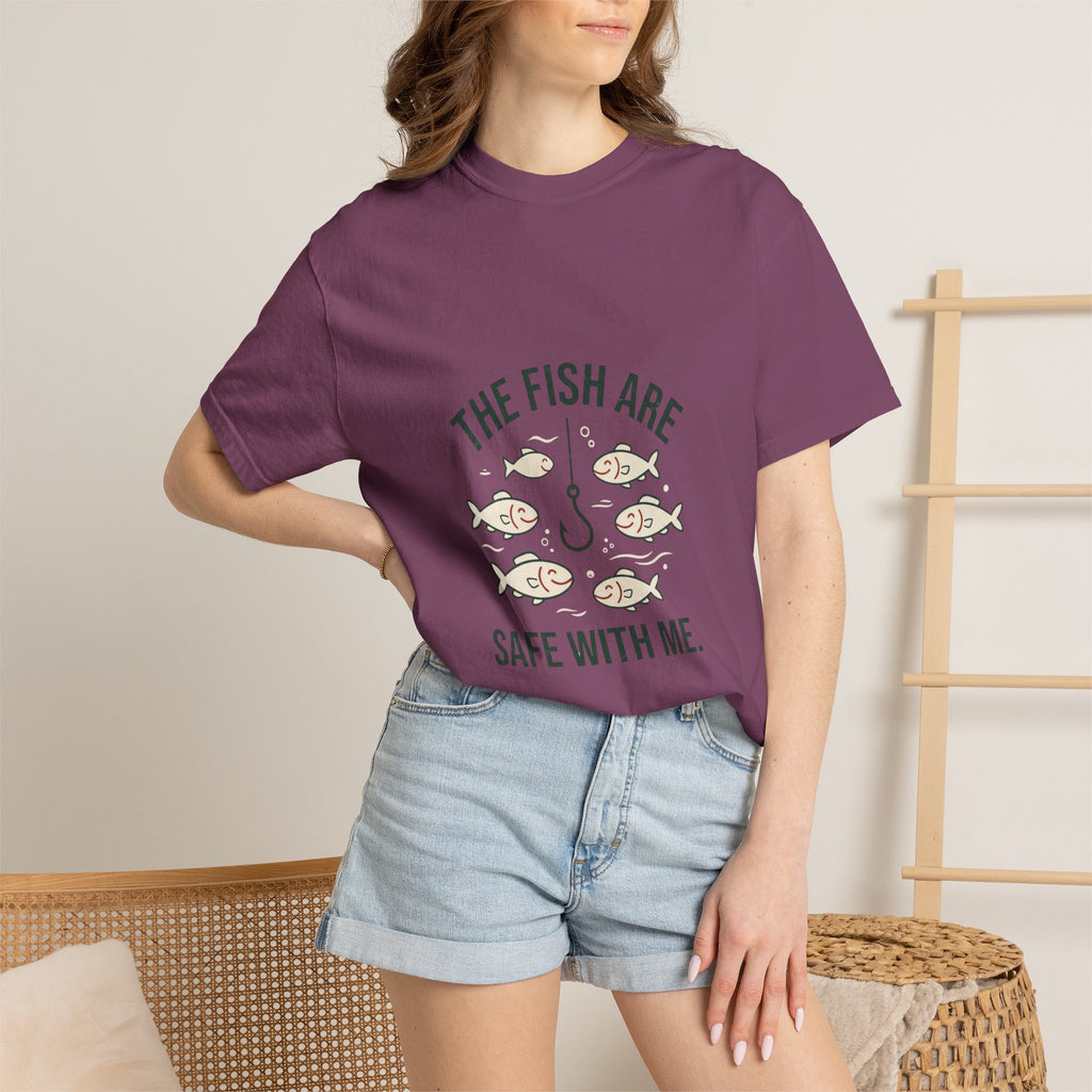 The Fish Are Safe With Me Funny Fishing T-Shirt