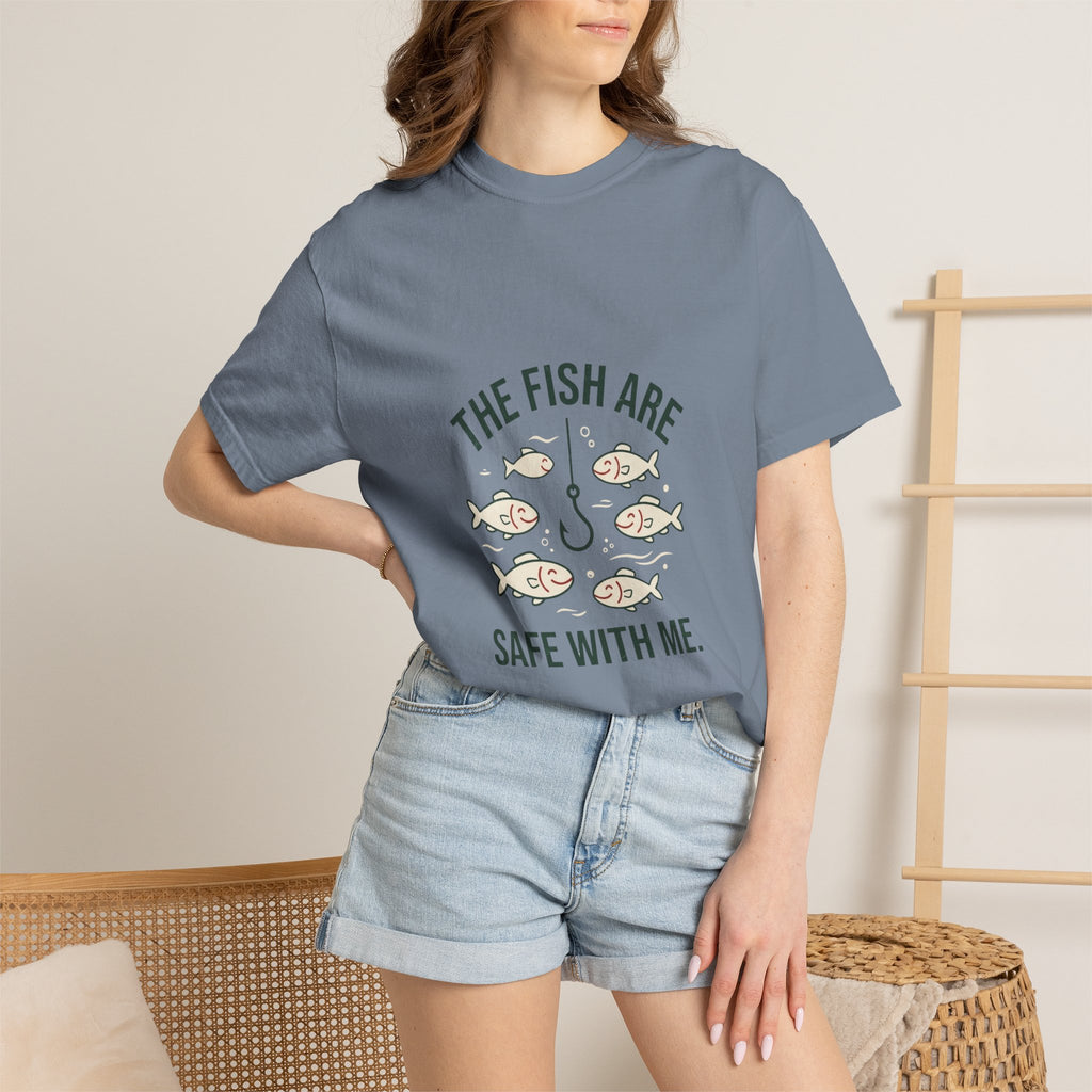 The Fish Are Safe With Me Funny Fishing T-Shirt